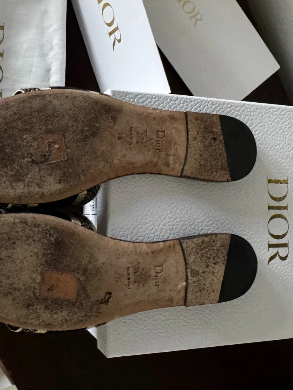 Dior Black and Gold Christian Dior Logo Slide Sandals